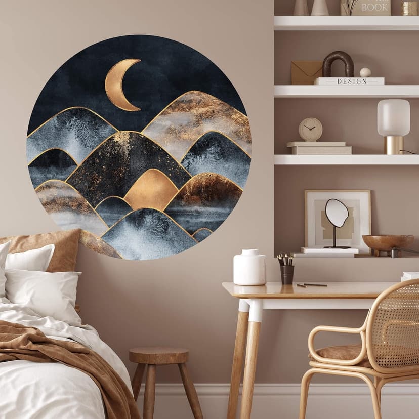 Adesivo murale di Fredriksson - Montagne al chiaro di luna - Rotonda