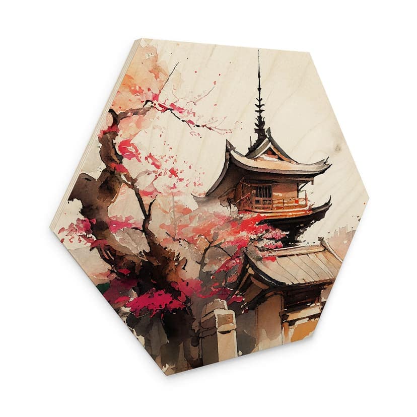 Esagono in legno Pagoda giapponese con fiori di ciliegio - Jaszke