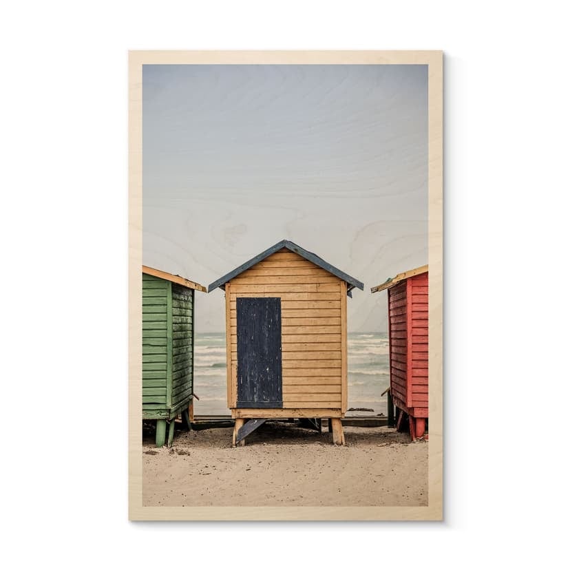Stampa su legno fascino costiero - Capanne colorate in riva al mare - Scatto di Clint