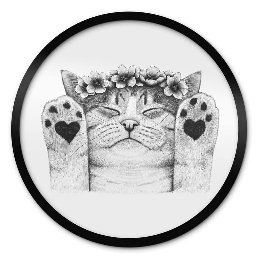 Poster Gatto carino con zampe a cuore - Korenkova - Rotondo
