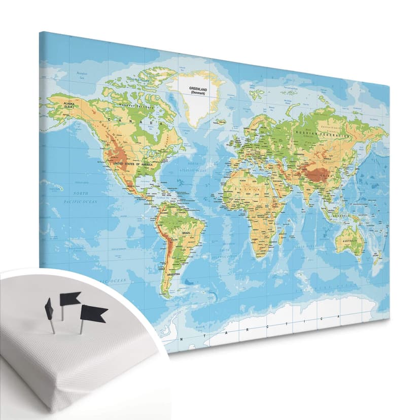 Stampe su tela con retro a spilla - Mappa topografica del mondo