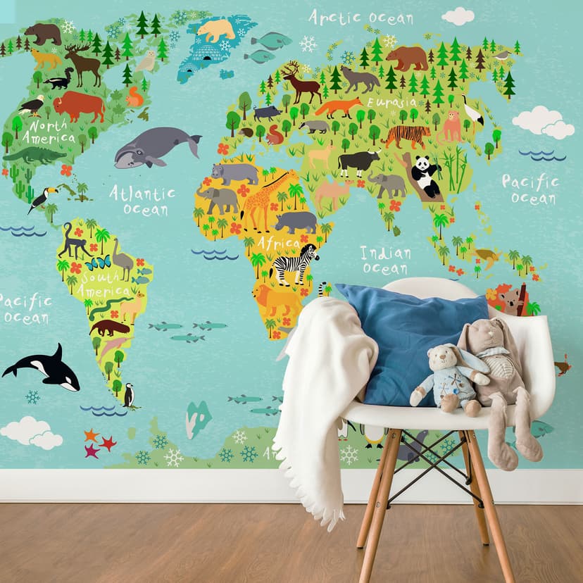 Fotomurale Mappamondo con animaletti