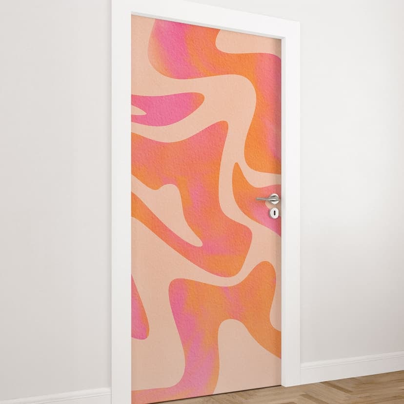 Pellicola per porta Onde astratte in rosa arancio - Bloom - Decorazione autoadesiva per porta