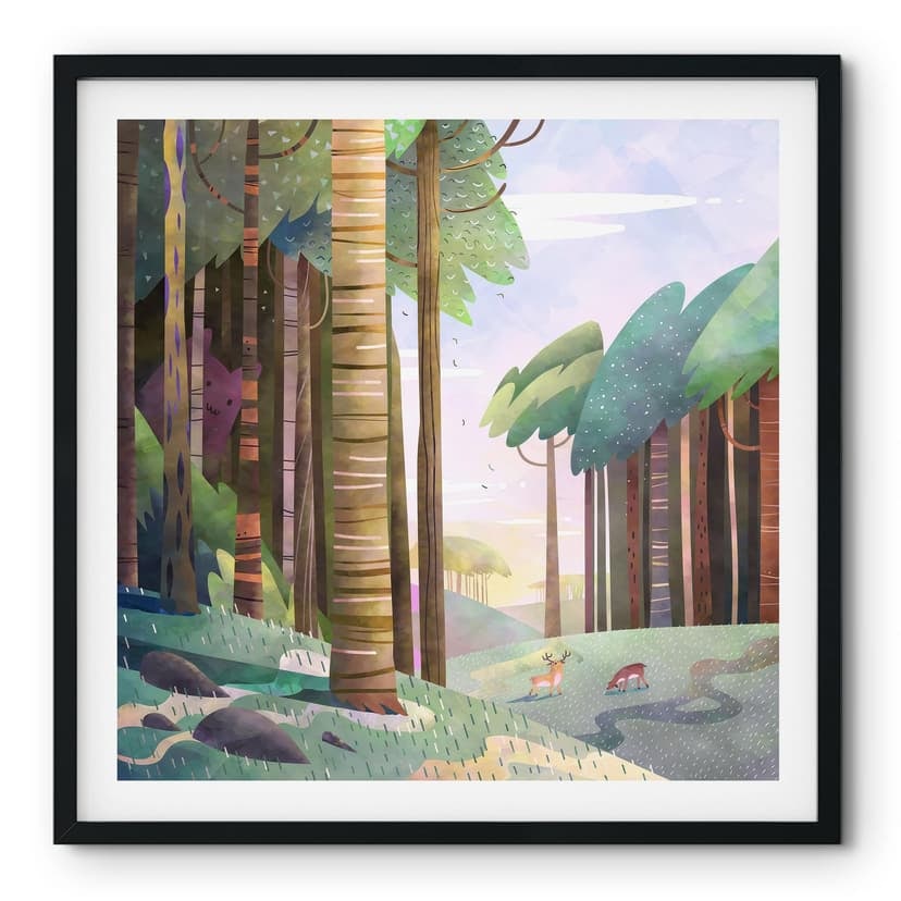 Poster Foresta soleggiata con cervi - DigitalArtsi