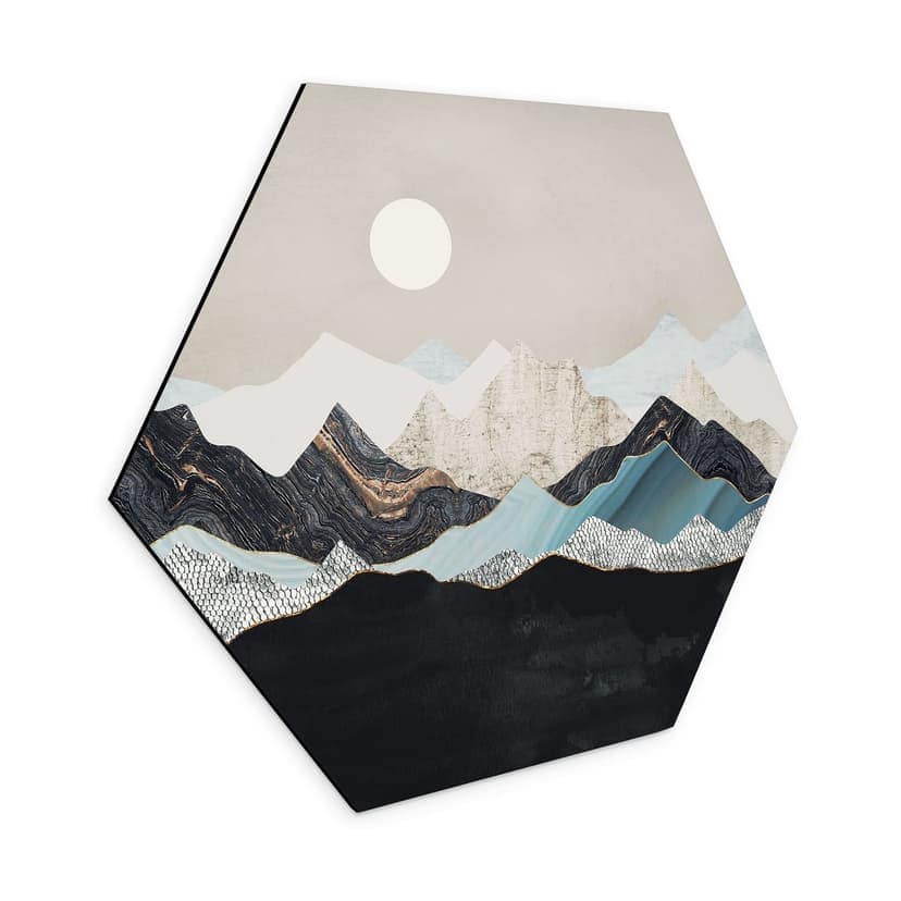 Esagono Alu-Dibond Tranquillo paesaggio montano al crepuscolo - SpaceFrog Designs