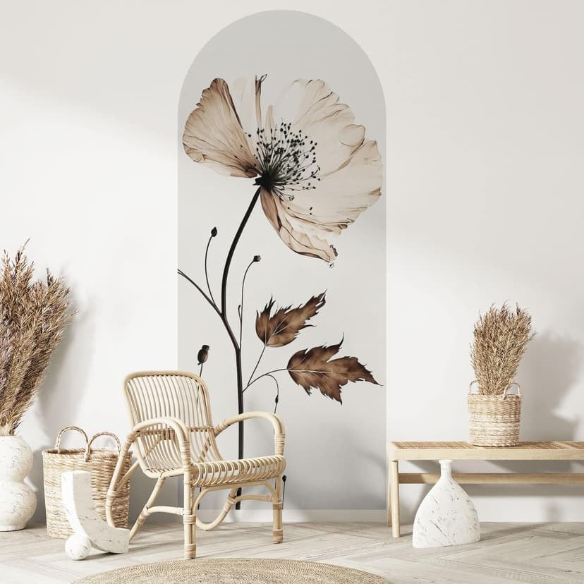 Adesivo murale ad arco tondo con fiori secchi in crema - Treechild - stretto