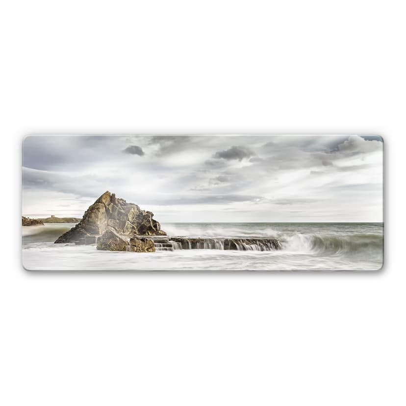 Stampa su vetro - roccia tra le onde (panoramica)