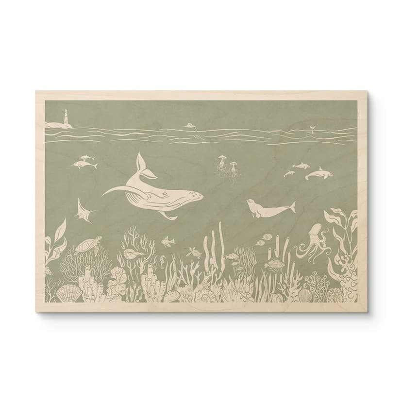 Stampa su legno Barriera corallina e animali marini - Un viaggio nel verde - Kikki Belle