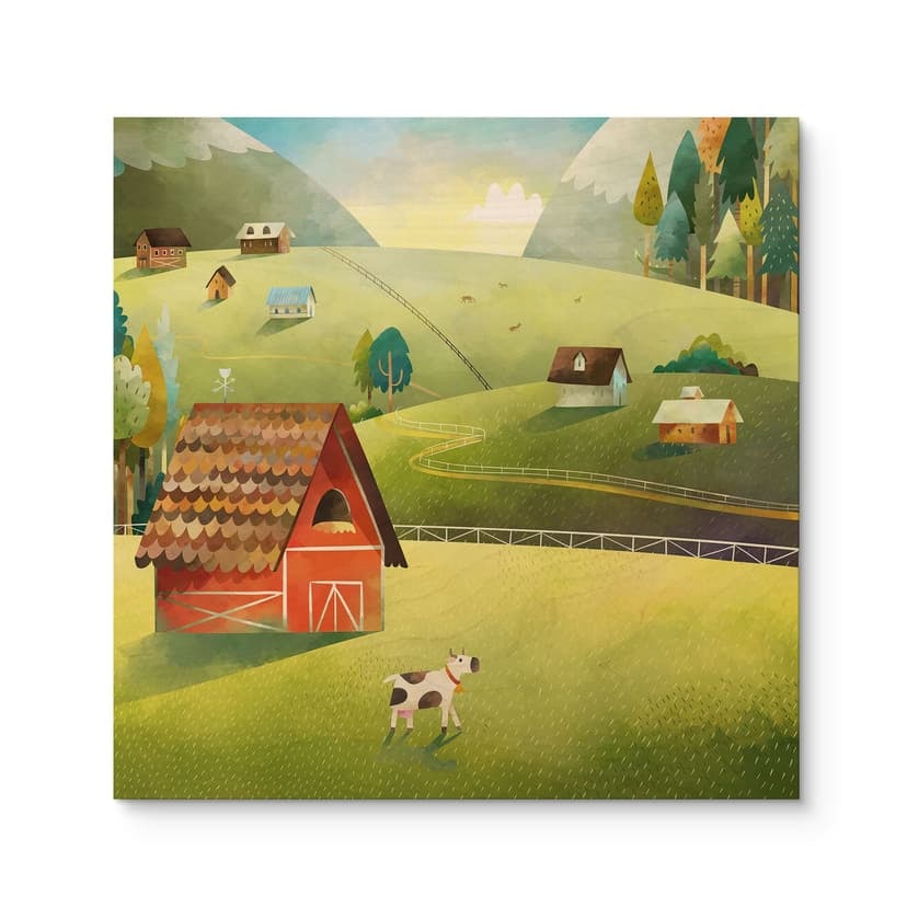 Stampa su legno di una fattoria colorata in montagna - DigitalArtsi