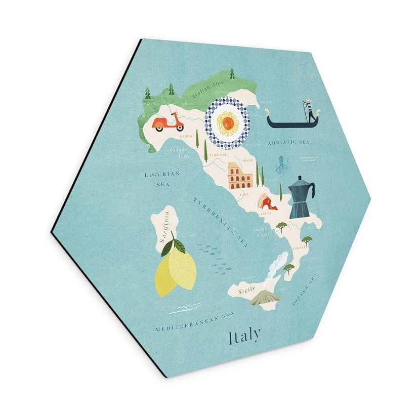 Esagono Alu-Dibond Mappa dell'Italia - Rivers