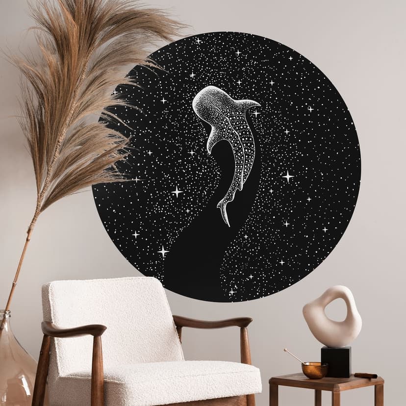 Squalo balena nell'oceano di stelle Adesivo murale - Cakir - Rotondo