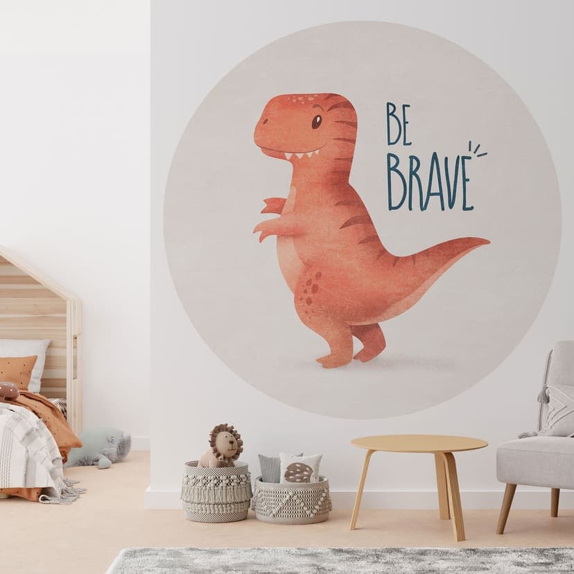 Fotomurale tondo Dino Be Brave - T-Rex - Tunaboylu - carta da parati in tessuto non tessuto/carta da