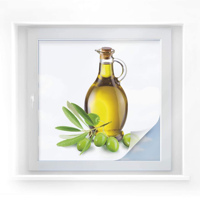 Pellicola adesiva per vetri - olive e una bottiglia (quadrato)