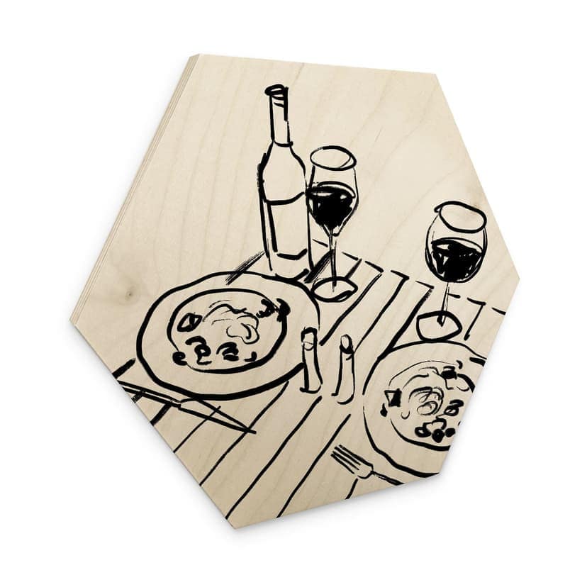 Stampa su legno esagonale di natura morta con vino - Treechild