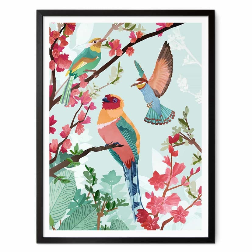 Poster Goed Blauw - Uccelli in estate