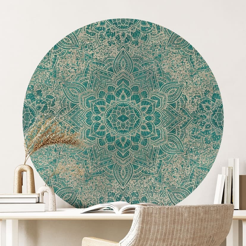 Adesivo murale Mandala Boho oro-verde - Bloomery Decor - Rotondo