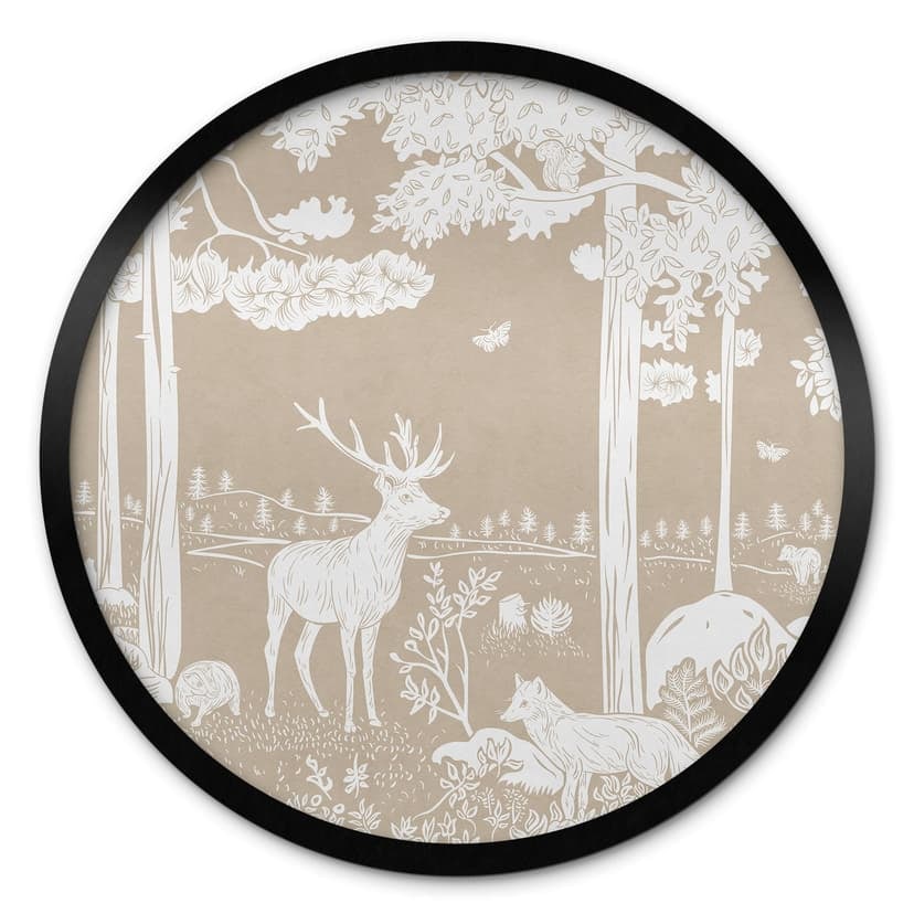 Poster sulla foresta autunnale con cervi e volpi - Marrone - Kikki Belle - Rotondo