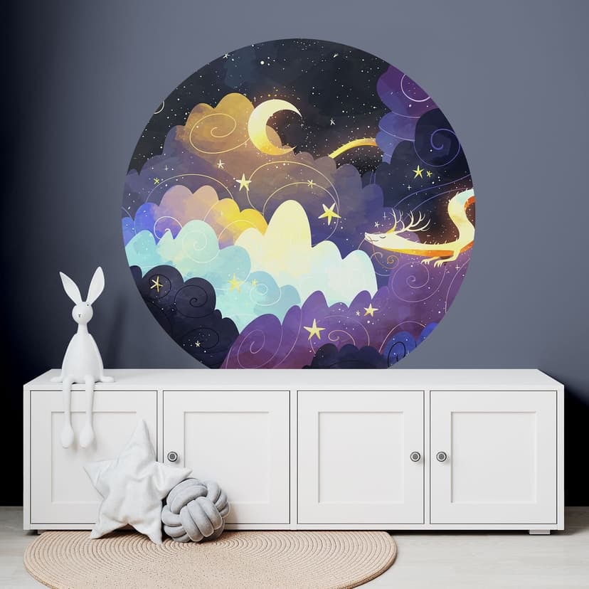 Adesivo murale con volo di aquiloni tra le nuvole stellate - DigitalArtsi - Round