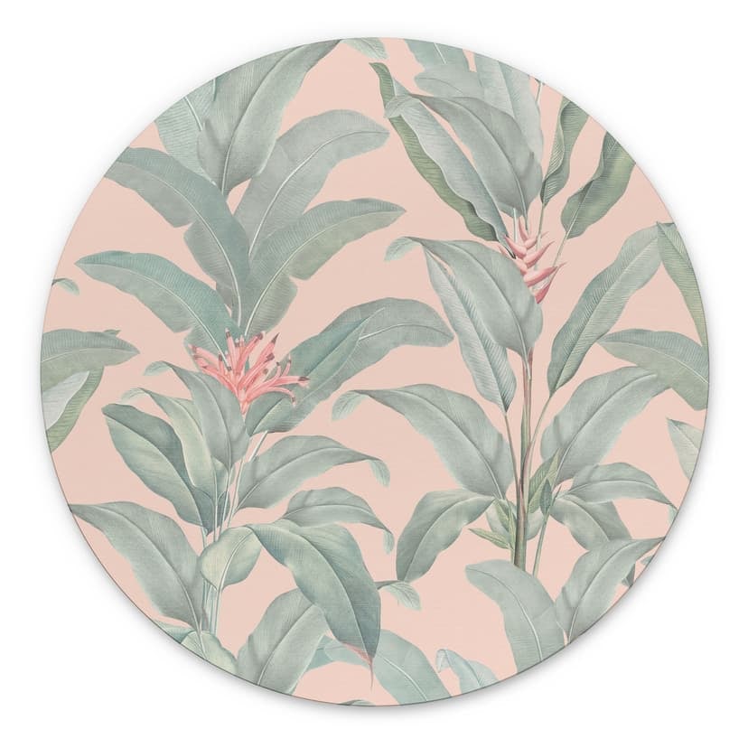 Stampe per pareti Urban Jungle Tropical Leaves Pink - Bloomery Decor - Alu-Dibond Round