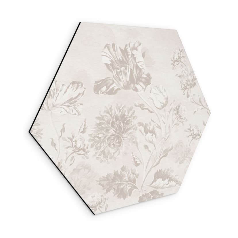 Stampe per pareti esagonali con fiori selvatici in gesso Greige - Bloomery Decor - Alu-Dibond