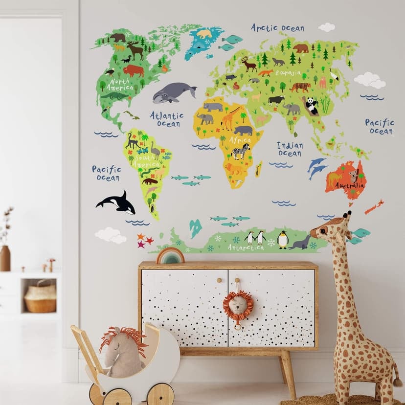 Adesivo Mappamondo con animali