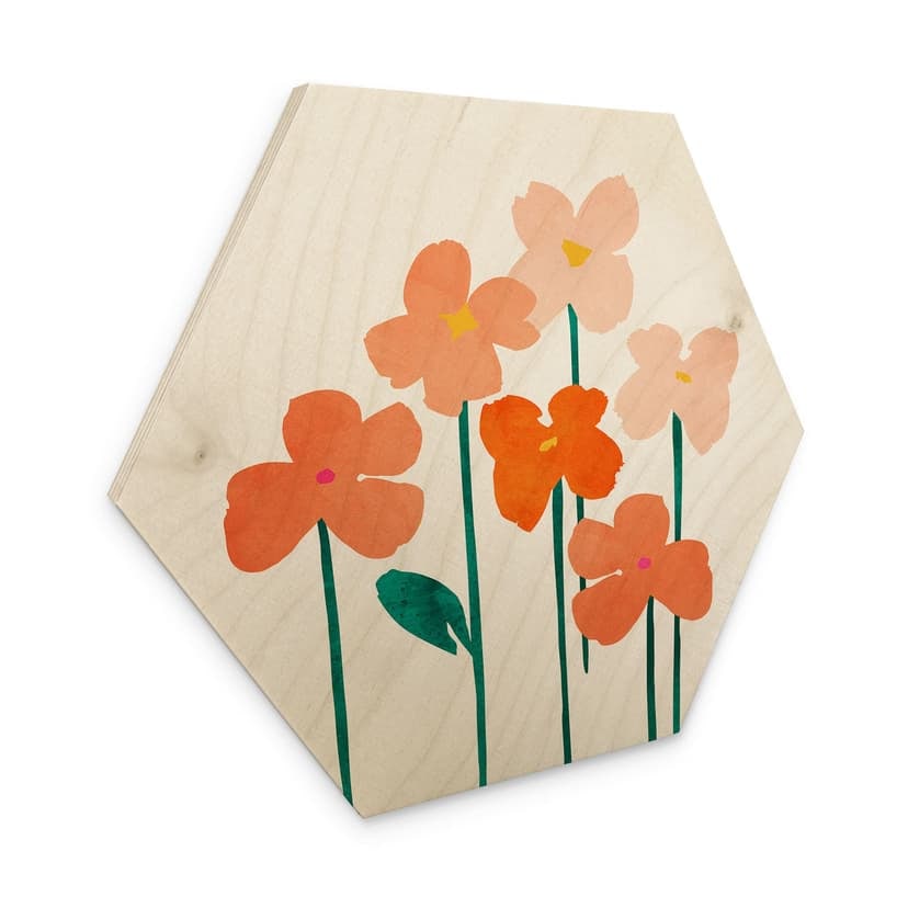 Esagono in legno Piccoli fiori color pesca - Kubistika