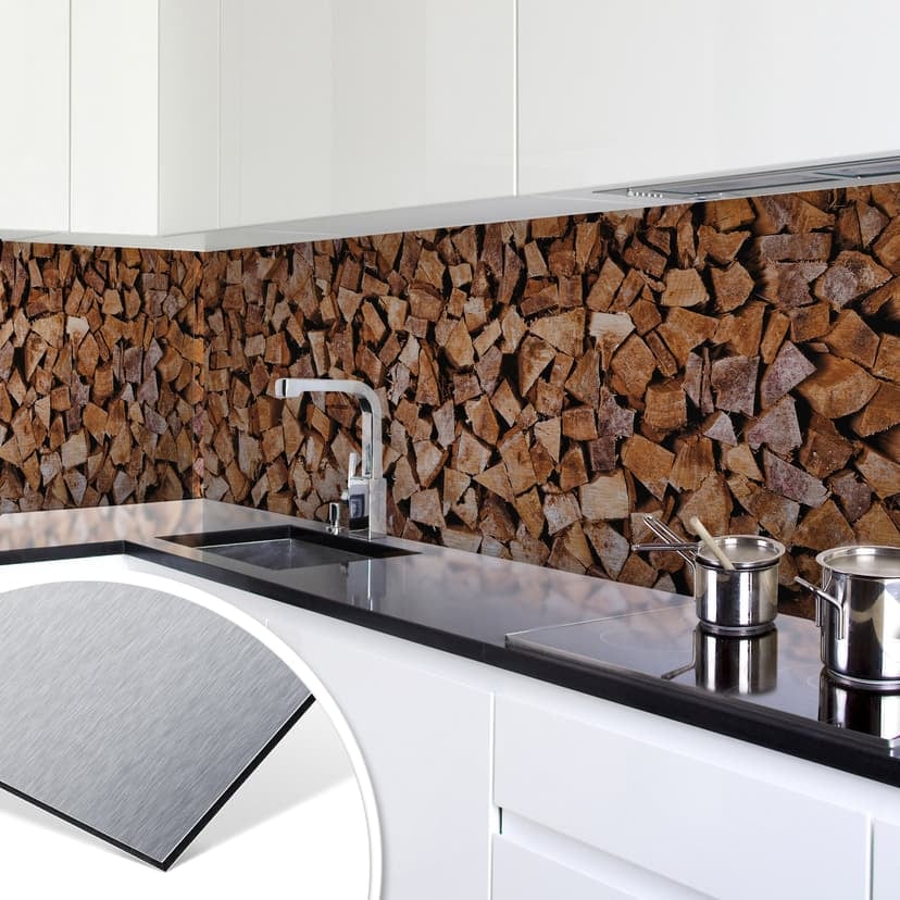 Rivestimento cucina - Alu-Dibond argentato - Legno