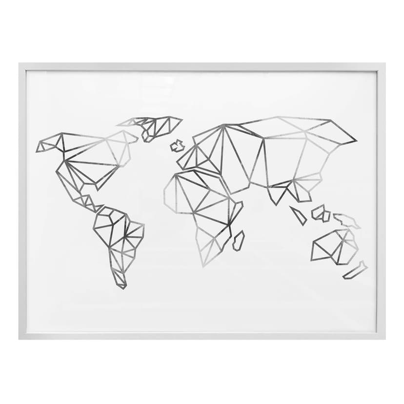 Poster Origami mappamondo - effetto argentato
