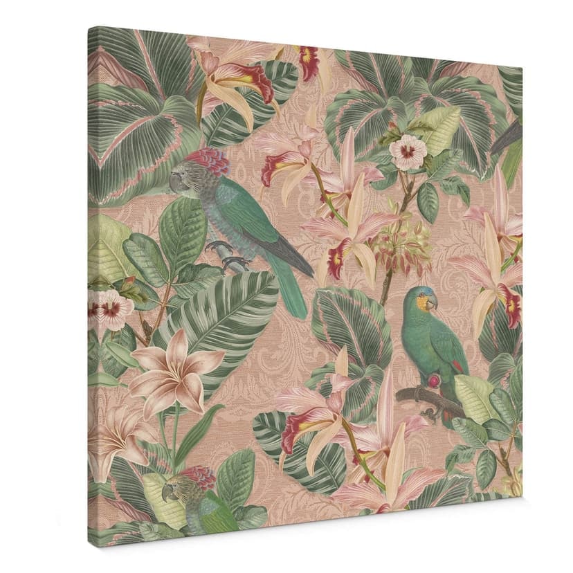 Stampe su tela Jungle con pappagalli rosa - Bloomery Decor - Piazza