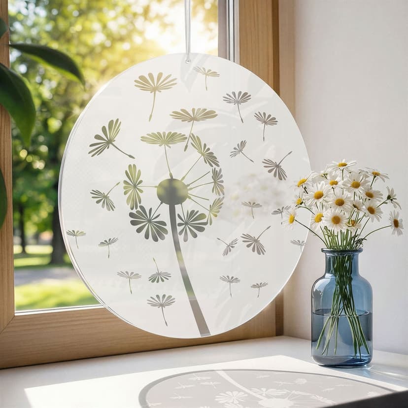 Stampa su acrilico, quadro per finestra da appendere Dandelion in the wind - Round