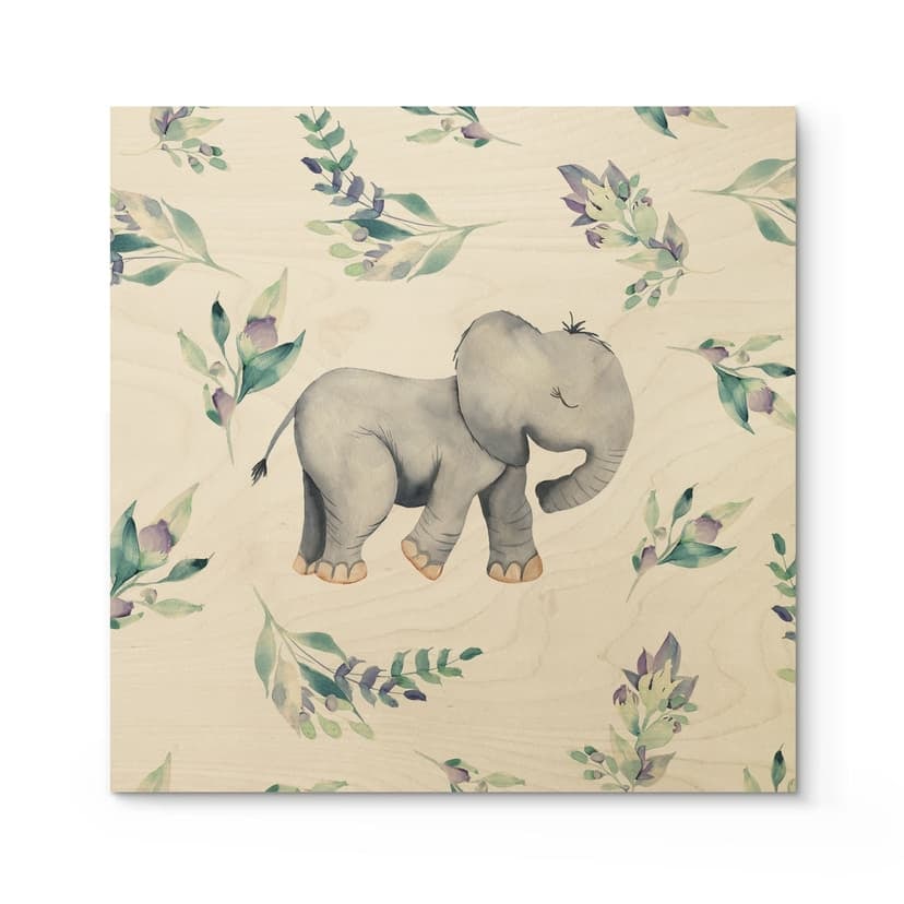 Stampa su legno Un simpatico elefantino tra rami boho - UN Designs