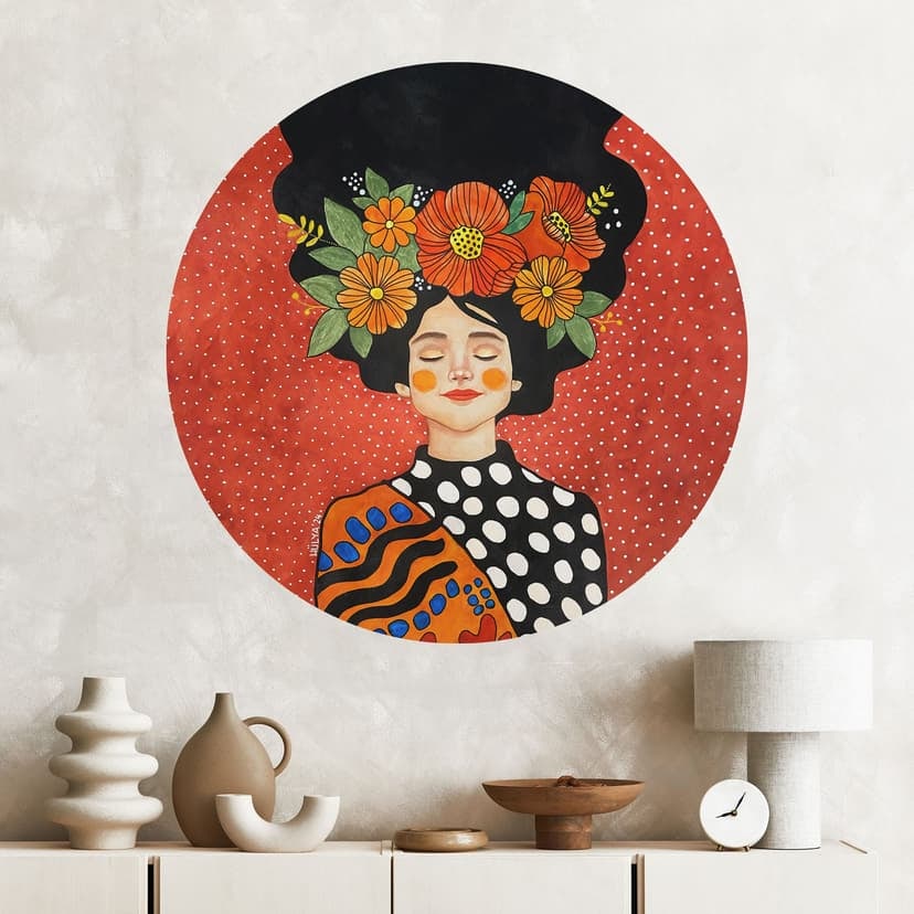 Adesivo murale Donna sorridente con fiori d'arancio - Hülya - Rotondo