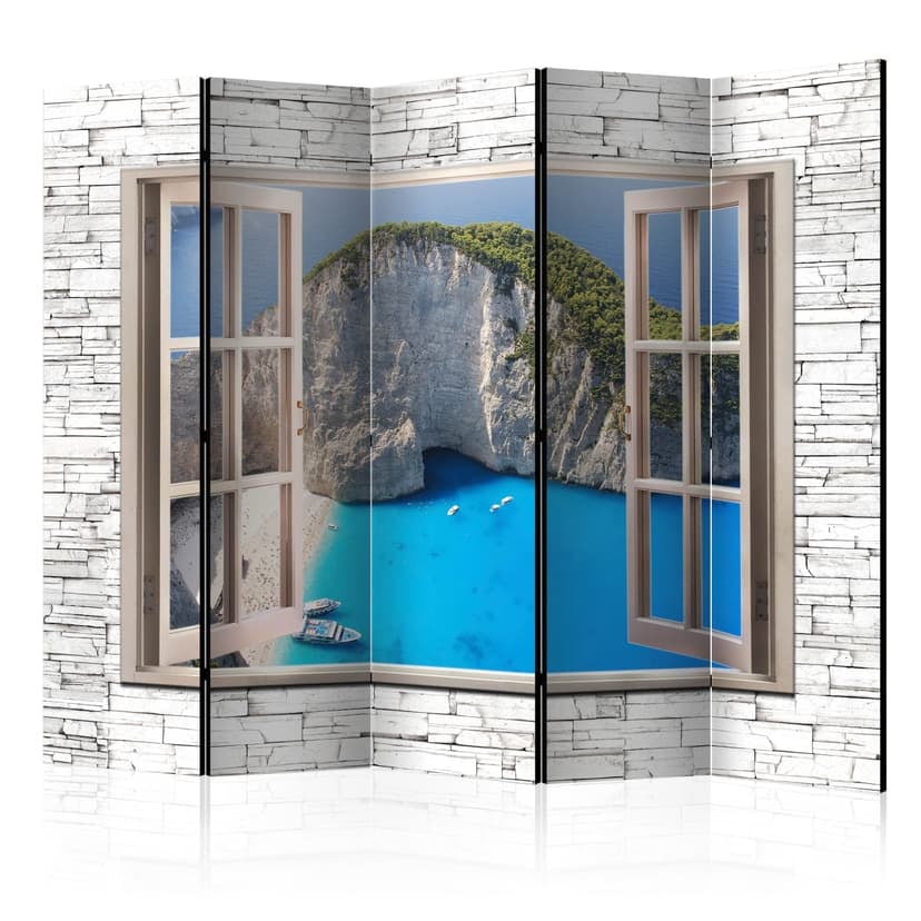 Schermo divisorio - Paradiso azzurro, 5 pezzi - 225x172 cm