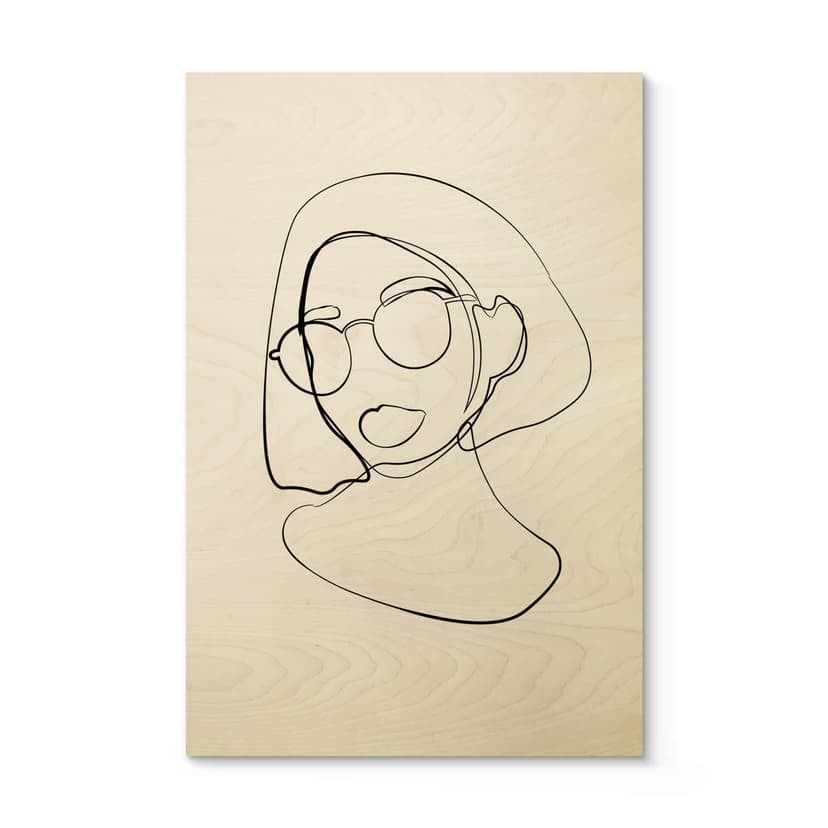 Stampa su legno NKTN - Line Art - Donna con gli occhiali