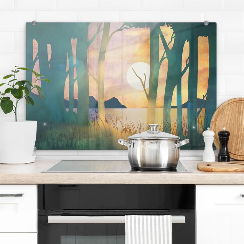 Pannello paraschizzi Magia della foresta al tramonto - SpaceFrog Designs