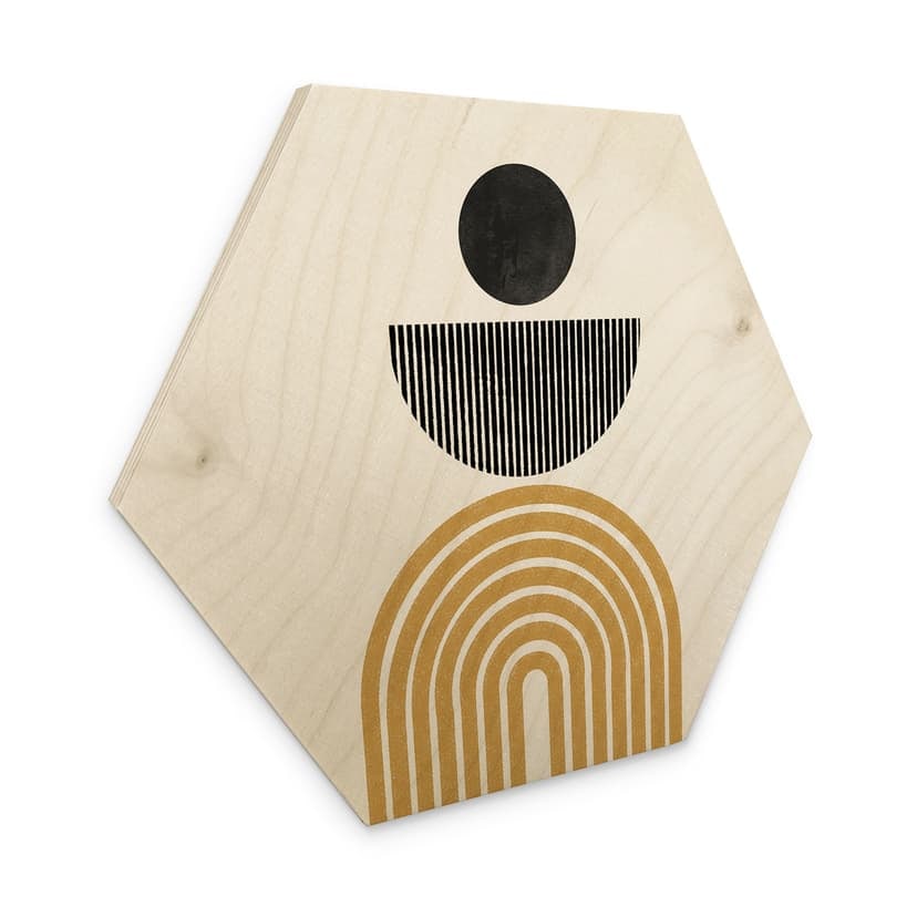 Esagono in legno Composizione astratta con cerchio e semiarco - The Miuus Studio