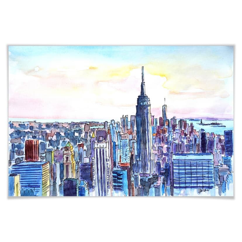 Poster Bleichner - Profilo di Manhattan - acquarello
