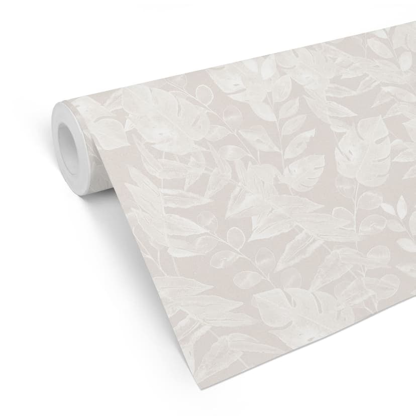 Carta da parati a motivi vegetali foglie tropicali beige - Bloomery Decor