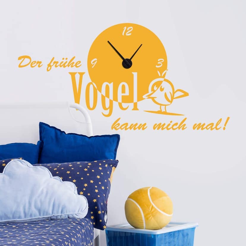 Wandtattoo Der frühe Vogel Wanduhr - 160x81 cm