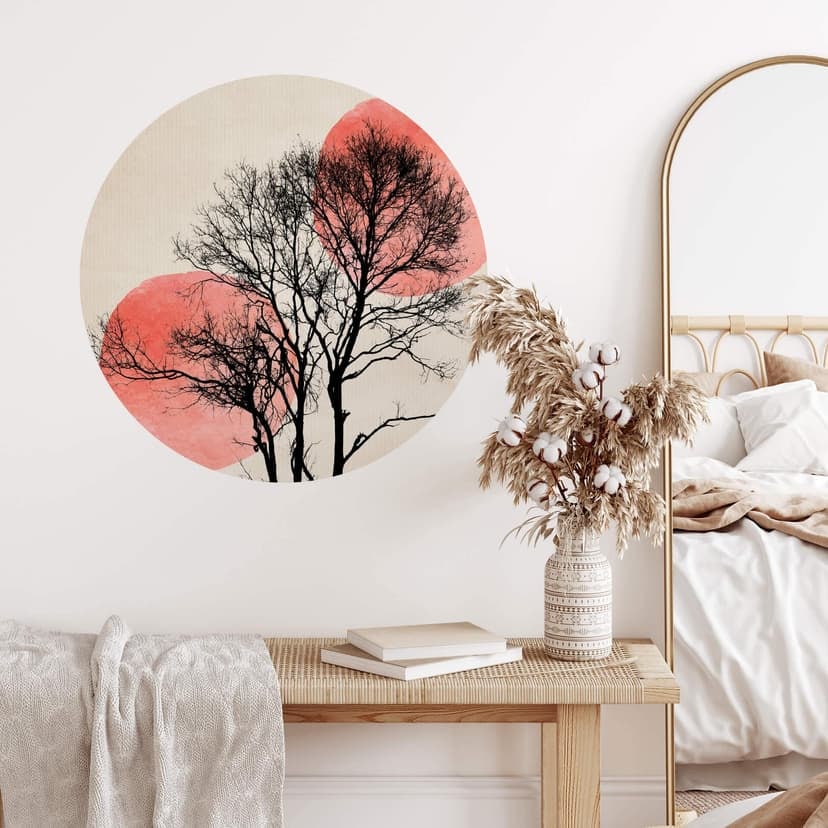 Adesivo murale Kubistika - Sole e luna dietro l'albero - Rotondo