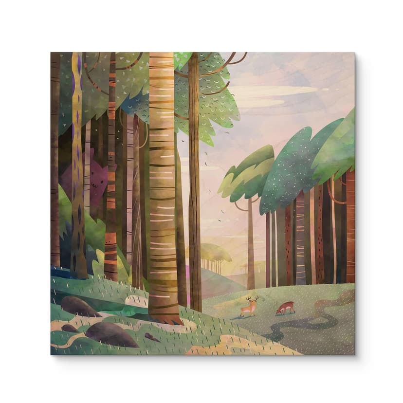 Stampa su legno Bosco soleggiato con cervi - DigitalArtsi