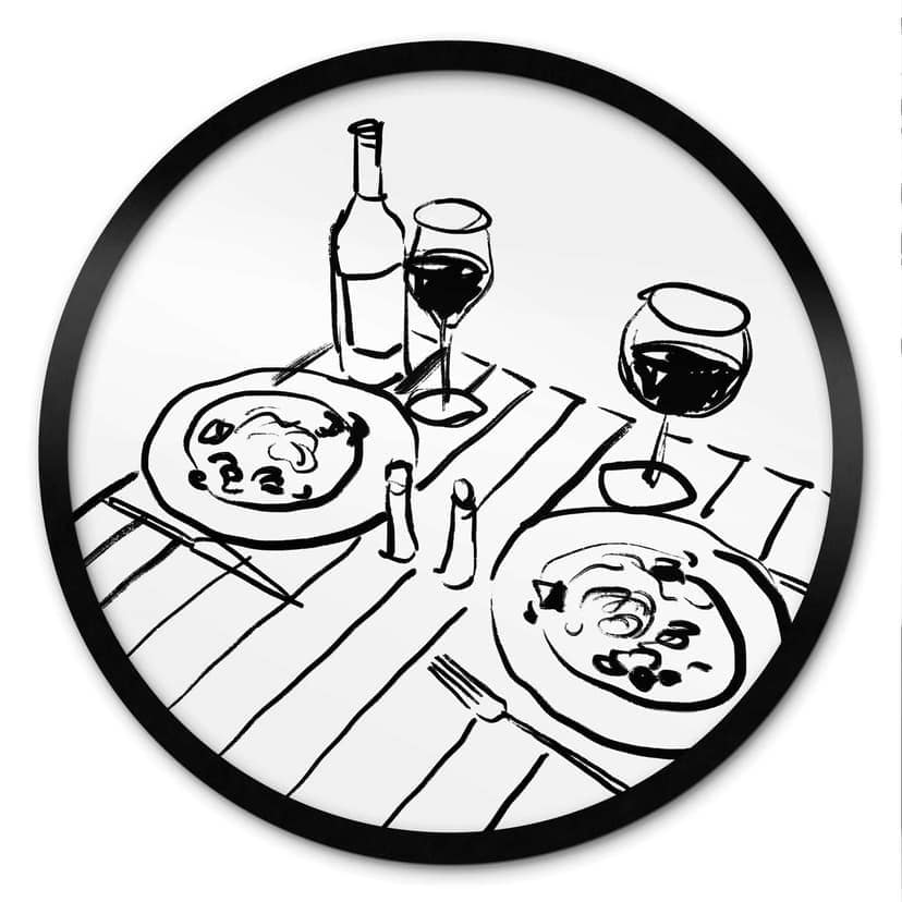 Poster in bianco e nero con cena e vino - Treechild - Rotondo
