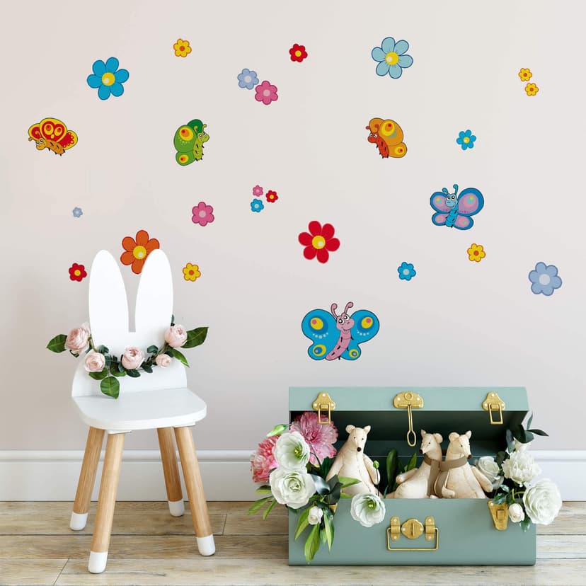 Adesivo murale - Composizione con farfalle e fiori