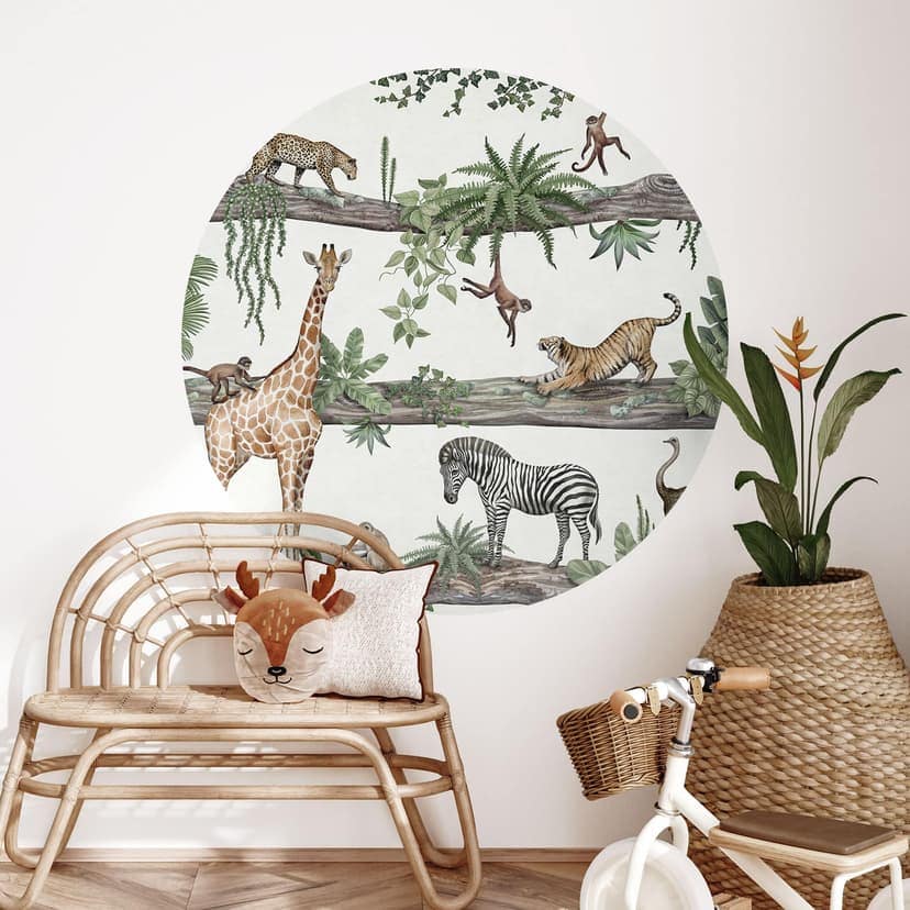 Adesivo murale con animali africani nella giungla - Kikki Belle - Rotondo