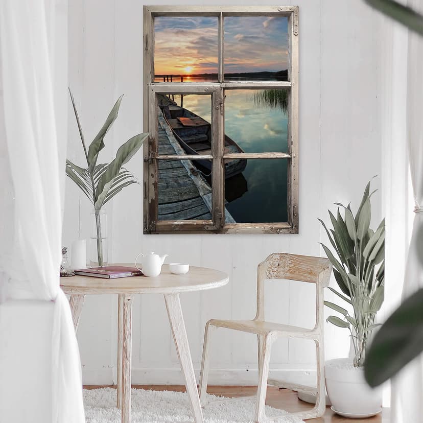Adesivo 3D Fenster Shabby - Sunset at the lake