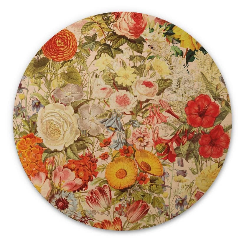 Stampa su legno Collage di fiori colorati - Frida Floral Studio - Rotondo