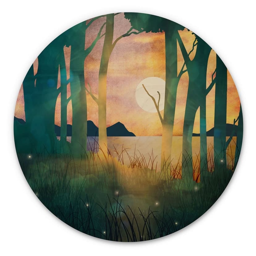 Stampa su legno Magia della foresta al tramonto - SpaceFrog Designs