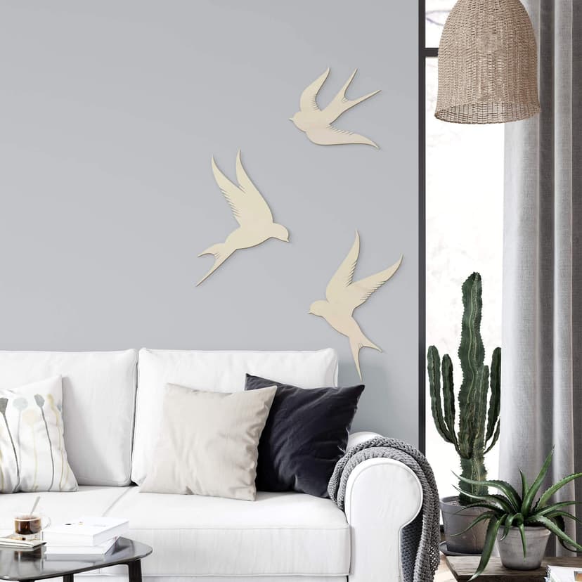Decoro in legno pioppo Uccellini (3-pezzi)