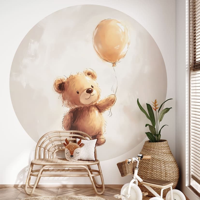 Fotomurale per la stanza dei bambini Orsetto con palloncino - Magnusson - Rotondo - carta da parati