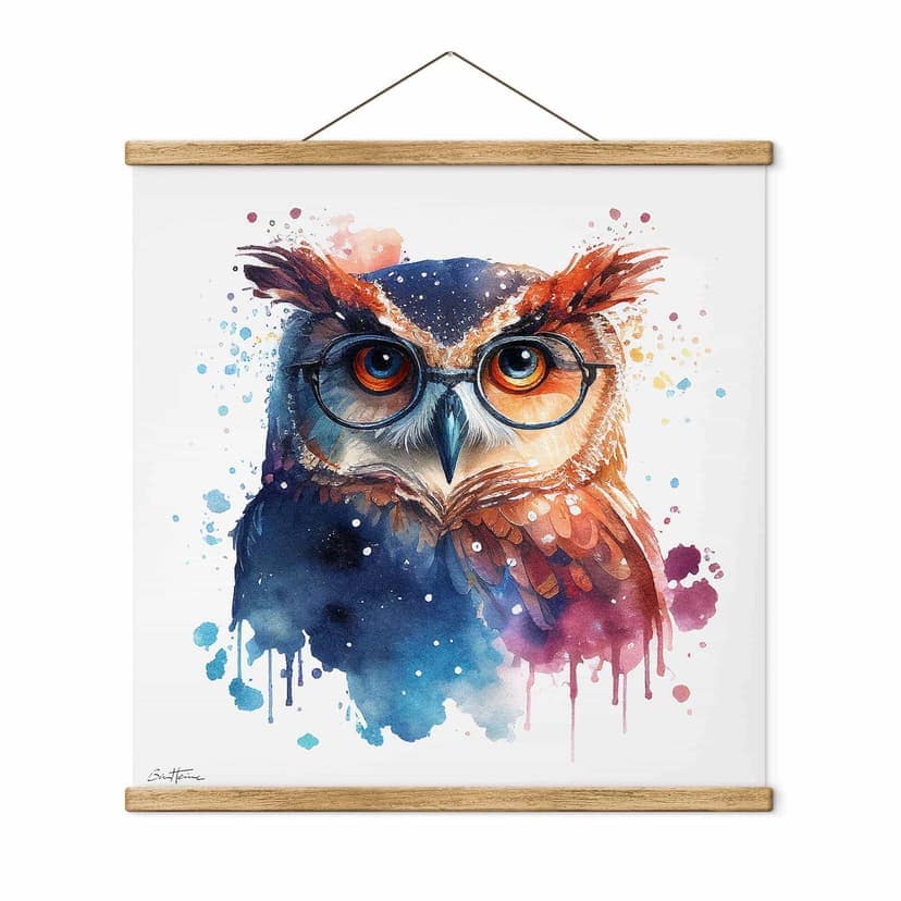 Poster tessile Heine - Gufo intelligente con occhiali
